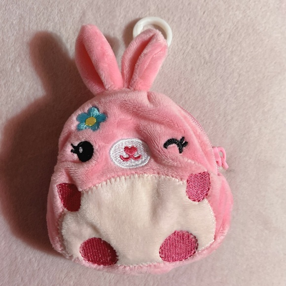 Happy Go Fluffy Pink Kawaii Plush Bunny Coin Pouch Clip -NWOT - Picture 2 of 10